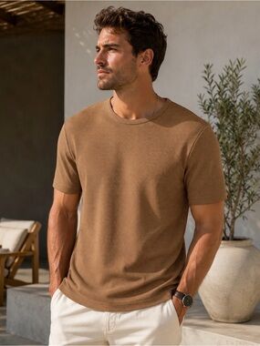Men’s Waffle Knit Summer Tee | Breathable Casual Crew Neck Shirt 🤎